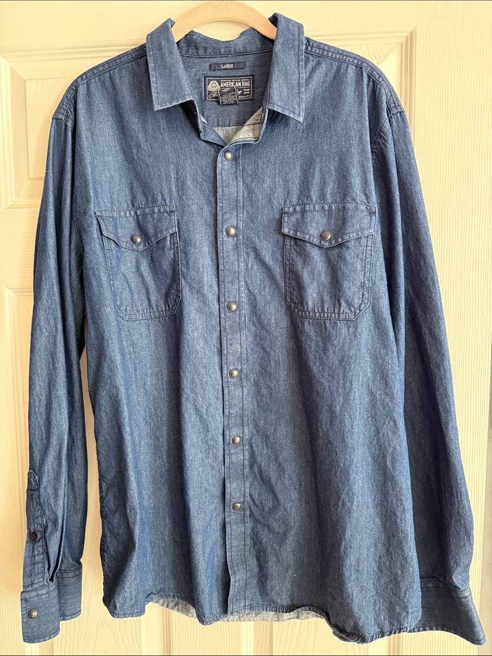Madewell Indigo Blue Denim Snap-Down Shirt lg cotton new washed sku56